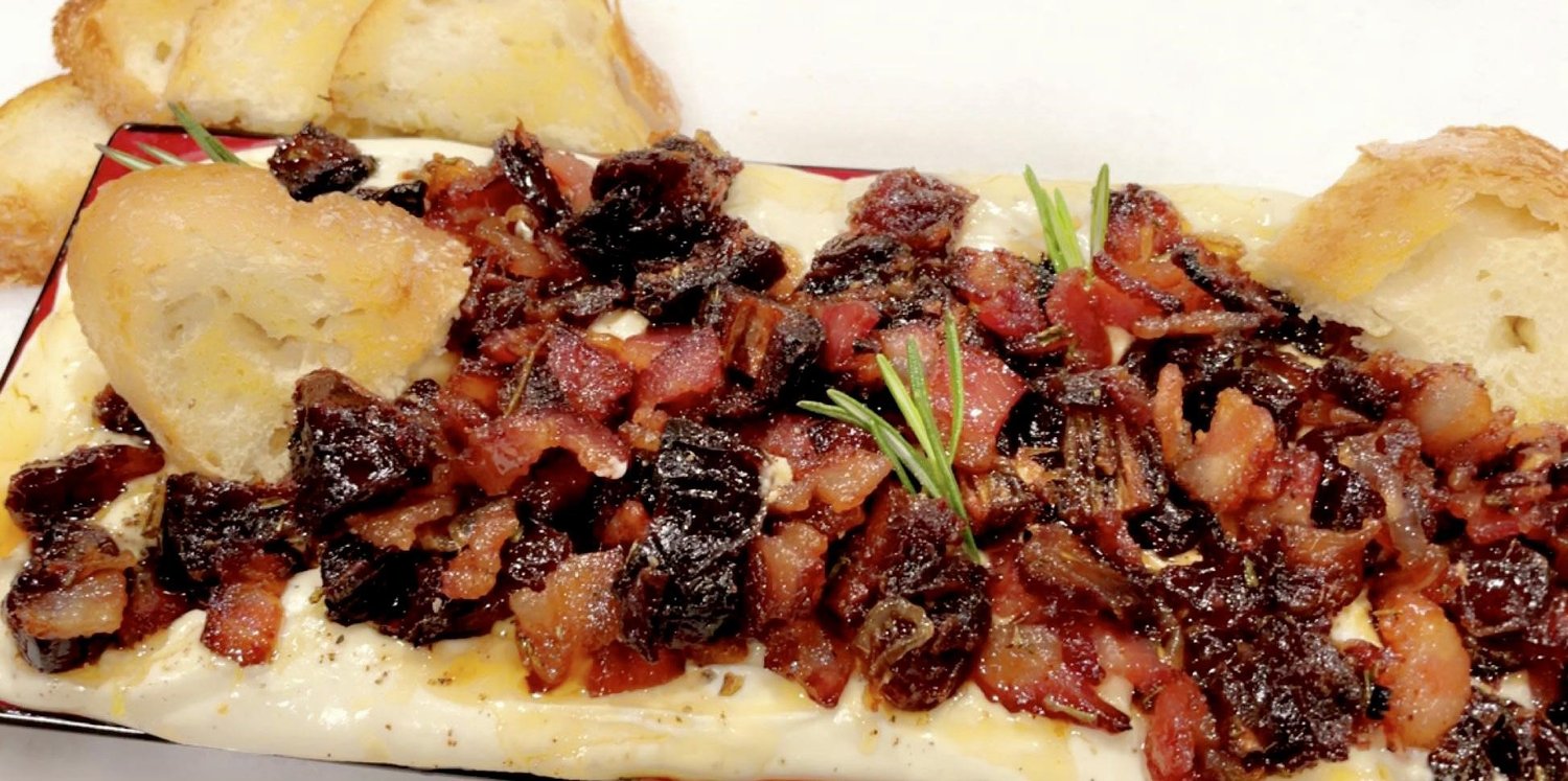 Whipped Goat Cheese with Warm Bacon and Dates